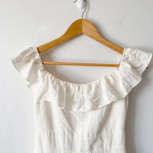 Zara Linen Blend Ruffle Bow Tie Back Mini Dress Ecru White Size Small - Picture 7 of 12